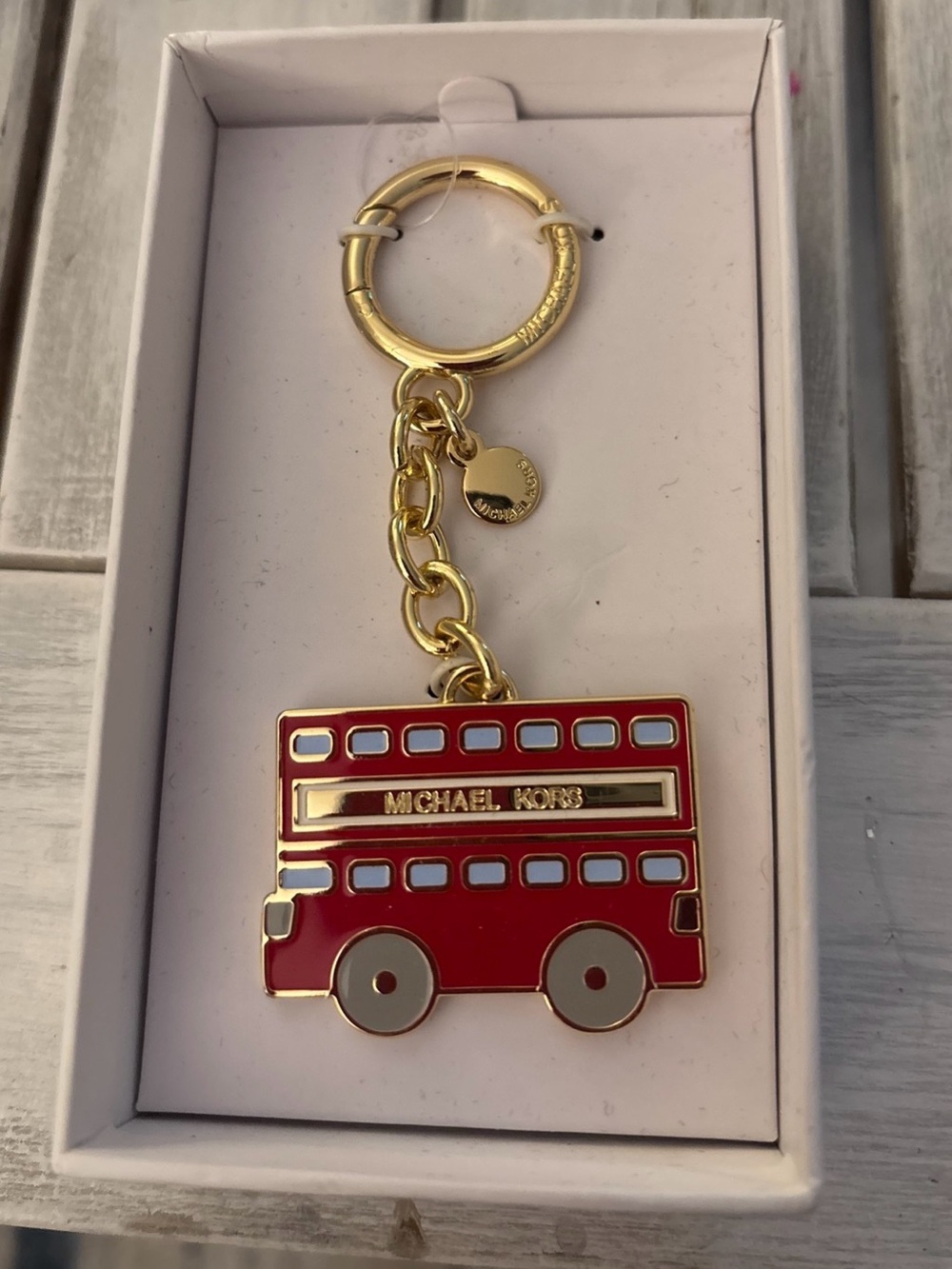 Michael Kors Gold & Red Double-Decker Bus Key Fob/ Charm